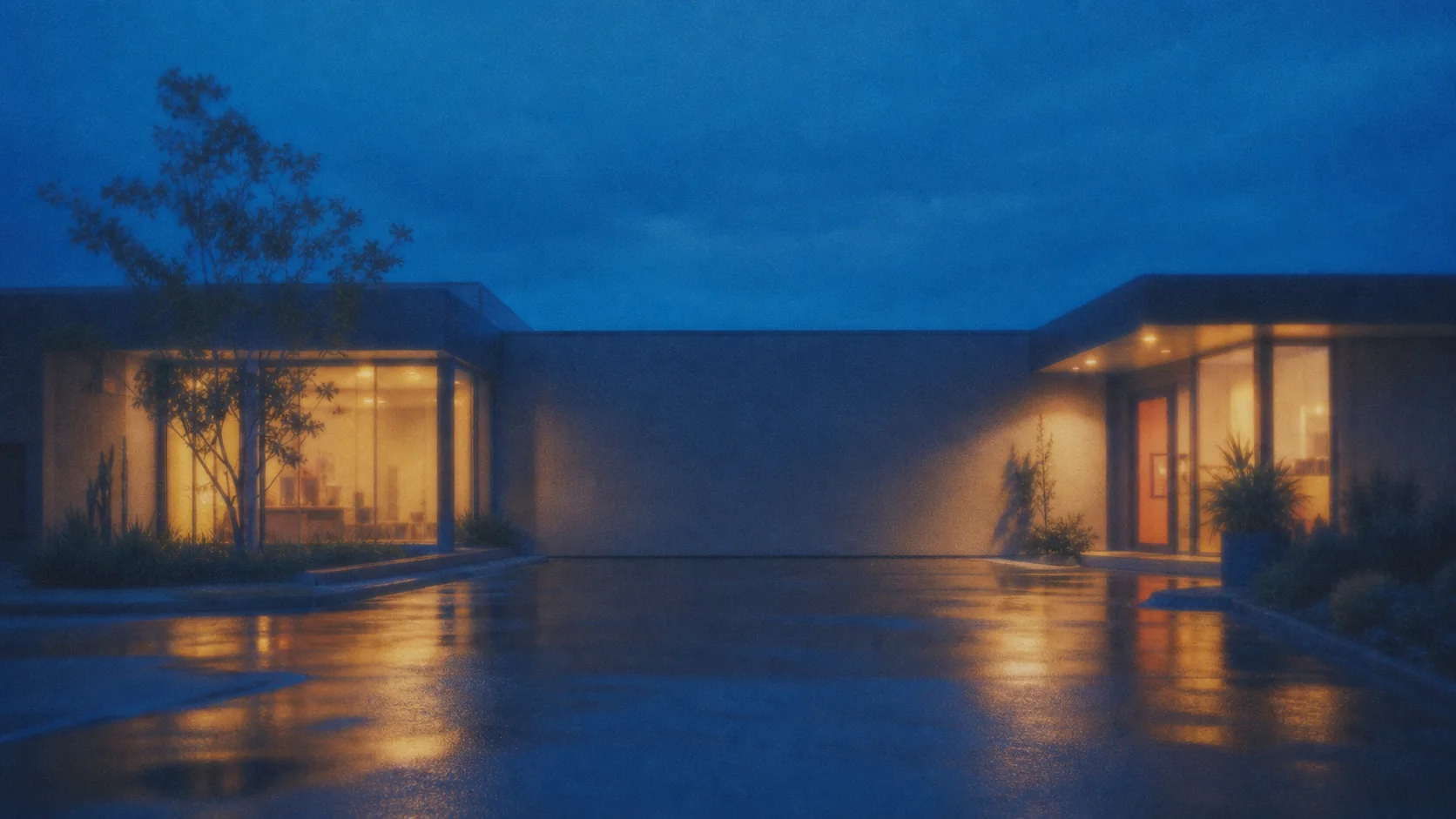 A warm studio at dusk